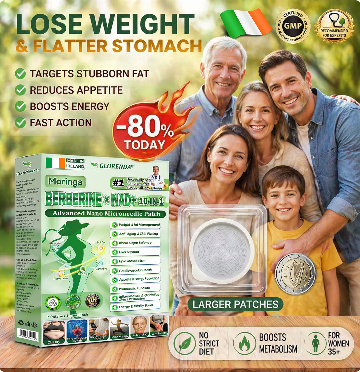 Official Store | GLORENDA Moringa Berberine NAD Plus Ten in One Advanced Nano Microneedle Patch